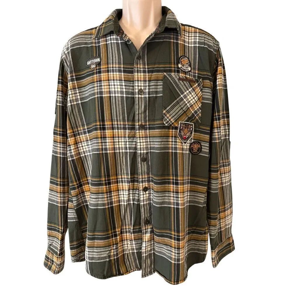 Born Fly Plaid Cotton Button Down Flannel Shirt Size X-Large